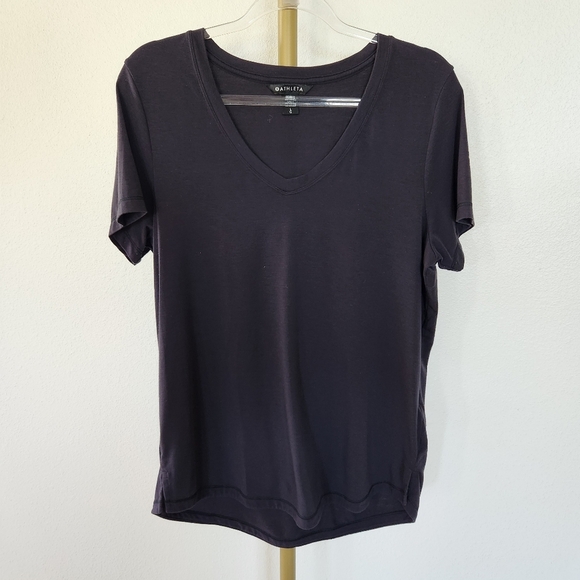 Athleta Essential V Neck Tee Size Large Black Short Sleeve - Picture 1 of 8